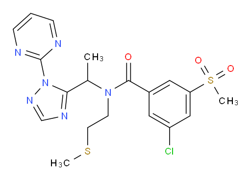 3-chloro-5-(methylsulfonyl)-N-(2-(methylthio)ethyl)-N-(1-(1-(pyrimidin-2-yl)-1H-1,2,4-triazol-5-yl)ethyl)benzamide