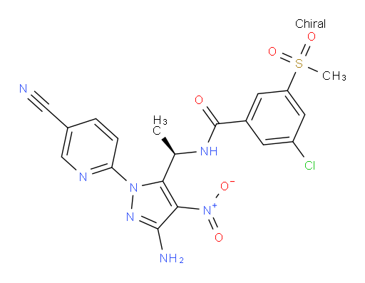 (R)-N-(1-(3-amino-1-(5-cyanopyridin-2-yl)-4-nitro-1H-pyrazol-5-yl)ethyl)-3-chloro-5-(methylsulfonyl)benzamide