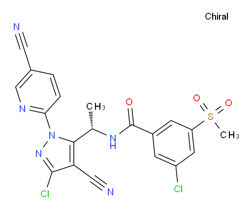 (S)-3-chloro-N-(1-(3-chloro-4-cyano-1-(5-cyanopyridin-2-yl)-1H-pyrazol-5-yl)ethyl)-5-(methylsulfonyl)benzamide