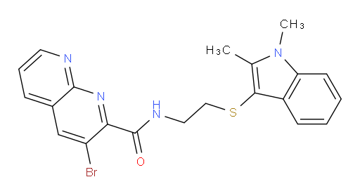 3-bromo-N-(2-((1,2-dimethyl-1H-indol-3-yl)thio)ethyl)-1,8-naphthyridine-2-carboxamide