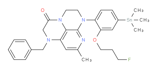 1-benzyl-6-(2-(3-fluoropropoxy)-4-(trimethylstannyl)phenyl)-8-methyl-1,2,5,6-tetrahydro-1,3a,6,7-tetraazaphenalen-3(4H)-one