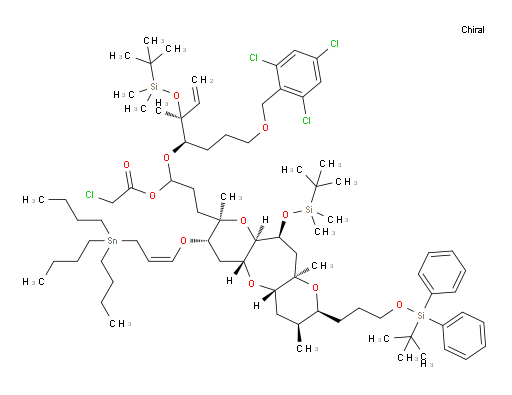 1-(((3S,4R)-3-((tert-butyldimethylsilyl)oxy)-3-methyl-7-((2,4,6-trichlorobenzyl)oxy)hept-1-en-4-yl)oxy)-3-((2R,3S,4aR,5aS,7S,8S,9aR,11S,11aR)-11-((tert-butyldimethylsilyl)oxy)-8-(3-((tert-butyldiphenylsilyl)oxy)propyl)-2,7,9a-trimethyl-3-(((Z)-3-(tributylstannyl)prop-1-en-1-yl)oxy)dodecahydrodipyrano[3,2-b:2',3'-f]oxepin-2-yl)propyl 2-chloroacetate