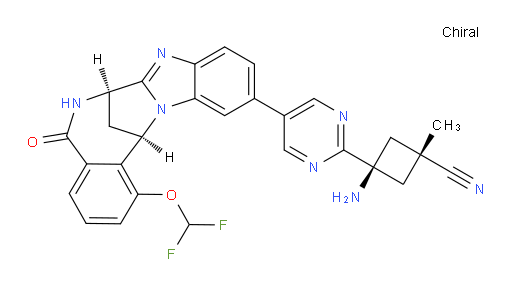 trans-3-amino-3-[5-[(7R,14R)-1-(difluoromethoxy)-5,6,7,14-tetrahydro-5-oxo-7,14-methanobenzimidazo[1,2-b][2,5]benzodiazocin-11-yl]pyrimidin-2-yl]-1-methylcyclobutane-carbonitrile