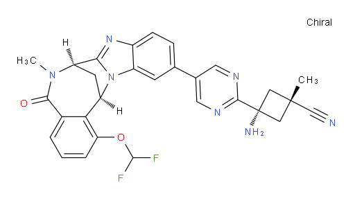 cis-3-amino-3-[5-[(7R,14R)-1-(difluoromethoxy)-5,6,7,14-tetrahydro-6-methyl-5-oxo-7,14-methanobenzimidazo[1,2-b][2,5]benzodiazocin-11-yl]pyrimidin-2-yl]-1-methylcyclobutane-carbonitrile