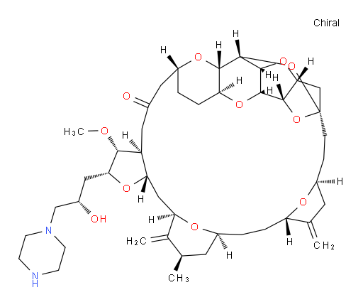 11,15:18,21:24,28-Triepoxy-7,9-ethano-12,15-methano-9H,15H-furo[3,2-i]furo[2′,3′:5,6]pyrano[4,3-b][1,4]dioxacyclopentacosin-5(4H)-one, hexacosahydro-2-[(2S)-2-hydroxy-3-(1-piperazinyl)propyl]-3-methoxy-26-methyl-20,27-bis(methylene)-, (2R,3R,3aS,7R,8aS,9S,10aR,11S,12R,13aR,13bS,15S,18S,21S,24S,26R,28R,29aS)- (9CI)