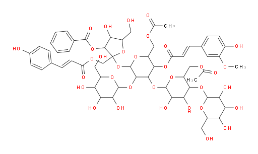 α-D-Glucopyranoside, 3-O-benzoyl-1-O-[(2E)-3-(4-hydroxyphenyl)-1-oxo-2-propenyl]-β-D-fructofuranosyl O-β-D-glucopyranosyl-(1→2)-O-[O-β-D-glucopyranosyl-(1→4)-6-O-acetyl-β-D-glucopyranosyl-(1→3)]-, 6-acetate 4-[(2E)-3-(4-hydroxy-3-methoxyphenyl)-2-propenoate] (9CI)