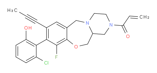 2-Propen-1-one, 1-[(9aS,12aR)-9-(2-chloro-6-hydroxyphenyl)-10-fluoro-3,4,12,12a-tetrahydro-8-(1-propyn-1-yl)-6H-pyrazino[2,1-c][1,4]benzoxazepin-2(1H)-yl]- (ACI)