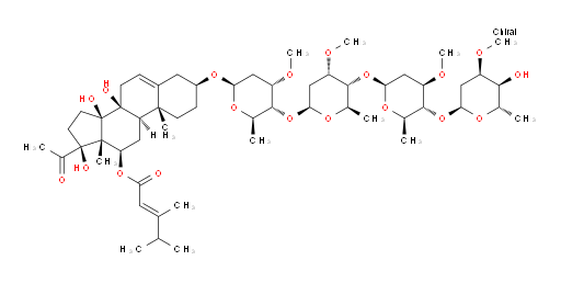 Pregn-5-en-20-one, 3-[(O-2,6-dideoxy-3-O-methyl-α-L-ribo-hexopyranosyl-(1→4)-O-2,6-dideoxy-3-O-methyl-β-D-arabino-hexopyranosyl-(1→4)-O-2,6-dideoxy-3-O-methyl-β-D-ribo-hexopyranosyl-(1→4)-2,6-dideoxy-3-O-methyl-β-D-ribo-hexopyranosyl)oxy]-12-[(3,4-dimethyl-1-oxo-2-pentenyl)oxy]-8,14,17-trihydroxy-, [3β,12β(E),14β,17α]- (9CI)