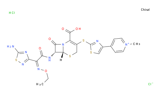 Pyridinium, 4-[2-[[(6R,7R)-7-[[(2Z)-2-(5-amino-1,2,4-thiadiazol-3-yl)-2-(ethoxyimino)acetyl]amino]-2-carboxy-8-oxo-5-thia-1-azabicyclo[4.2.0]oct-2-en-3-yl]thio]-4-thiazolyl]-1-methyl-, chloride, hydrochloride (1:1:1) (ACI)