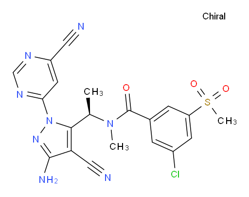 (R)-N-(1-(3-amino-4-cyano-1-(6-cyanopyrimidin-4-yl)-1H-pyrazol-5-yl)ethyl)-3-chloro-N-methyl-5-(methylsulfonyl)benzamide