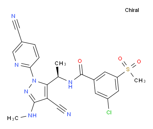 (R)-3-chloro-N-(1-(4-cyano-1-(5-cyanopyridin-2-yl)-3-(methylamino)-1H-pyrazol-5-yl)ethyl)-5-(methylsulfonyl)benzamide