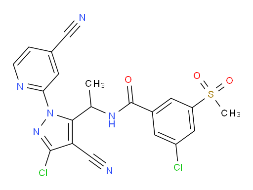 3-chloro-N-(1-(3-chloro-4-cyano-1-(4-cyanopyridin-2-yl)-1H-pyrazol-5-yl)ethyl)-5-(methylsulfonyl)benzamide