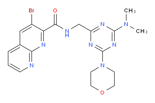 3-bromo-N-((4-(dimethylamino)-6-morpholino-1,3,5-triazin-2-yl)methyl)-1,8-naphthyridine-2-carboxamide