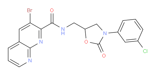 3-bromo-N-((3-(3-chlorophenyl)-2-oxooxazolidin-5-yl)methyl)-1,8-naphthyridine-2-carboxamide