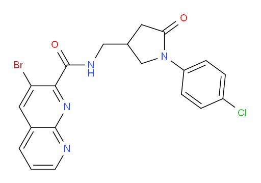 3-bromo-N-((1-(4-chlorophenyl)-5-oxopyrrolidin-3-yl)methyl)-1,8-naphthyridine-2-carboxamide