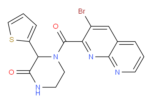 4-(3-bromo-1,8-naphthyridine-2-carbonyl)-3-(thiophen-2-yl)piperazin-2-one