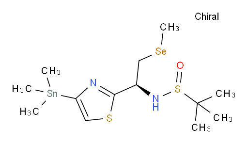 (R)-2-methyl-N-((S)-2-(methylselanyl)-1-(4-(trimethylstannyl)thiazol-2-yl)ethyl)propane-2-sulfinamide