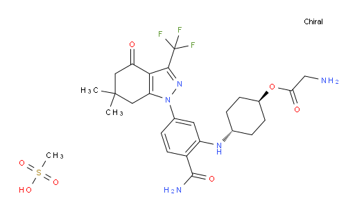 Glycine, trans-4-[[2-(aminocarbonyl)-5-[4,5,6,7-tetrahydro-6,6-dimethyl-4-oxo-3-(trifluoromethyl)-1H-indazol-1-yl]phenyl]amino]cyclohexyl ester, methanesulfonate (1:1) (ACI)