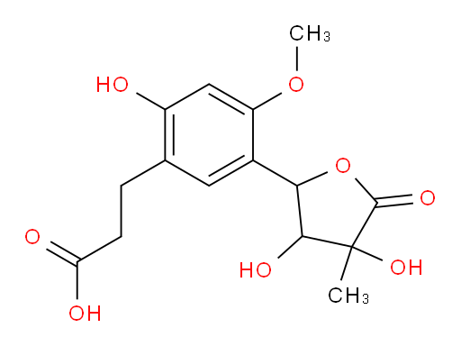 2-Hydroxy-4-methoxy-5-(tetrahydro-3,4-dihydroxy-4-methyl-5-oxo-2-furanyl)benzenepropanoic acid (ACI)