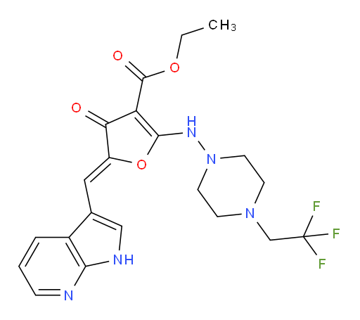 Ethyl 4,5-dihydro-4-oxo-5-(1H-pyrrolo[2,3-b]pyridin-3-ylmethylene)-2-[[4-(2,2,2-trifluoroethyl)-1-piperazinyl]amino]-3-furancarboxylate (ACI)