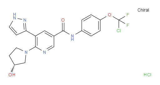3-Pyridinecarboxamide, N-[4-(chlorodifluoromethoxy)phenyl]-6-[(3R)-3-hydroxy-1-pyrrolidinyl]-5-(1H-pyrazol-3-yl)-, hydrochloride (1:1)