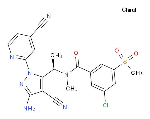 (R)-N-(1-(3-amino-4-cyano-1-(4-cyanopyridin-2-yl)-1H-pyrazol-5-yl)ethyl)-3-chloro-N-methyl-5-(methylsulfonyl)benzamide