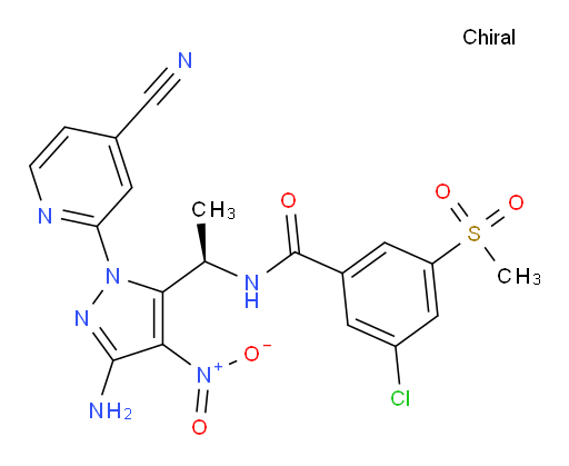 (R)-N-(1-(3-amino-1-(4-cyanopyridin-2-yl)-4-nitro-1H-pyrazol-5-yl)ethyl)-3-chloro-5-(methylsulfonyl)benzamide