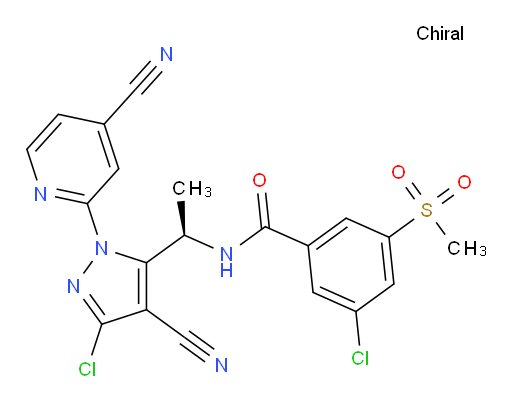 (R)-3-chloro-N-(1-(3-chloro-4-cyano-1-(4-cyanopyridin-2-yl)-1H-pyrazol-5-yl)ethyl)-5-(methylsulfonyl)benzamide
