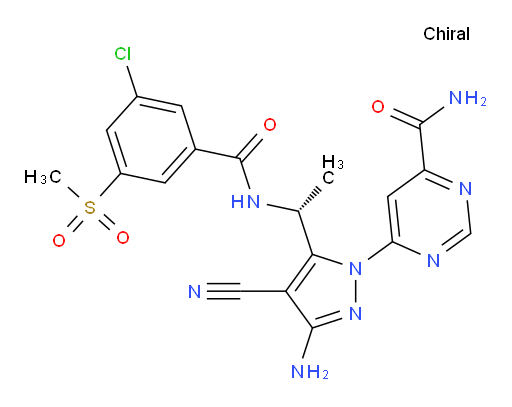 (R)-6-(3-amino-5-(1-(3-chloro-5-(methylsulfonyl)benzamido)ethyl)-4-cyano-1H-pyrazol-1-yl)pyrimidine-4-carboxamide
