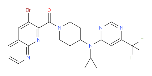 (3-bromo-1,8-naphthyridin-2-yl)(4-(cyclopropyl(6-(trifluoromethyl)pyrimidin-4-yl)amino)piperidin-1-yl)methanone