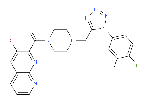 (3-bromo-1,8-naphthyridin-2-yl)(4-((1-(3,4-difluorophenyl)-1H-tetrazol-5-yl)methyl)piperazin-1-yl)methanone