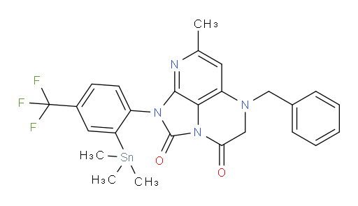 5-benzyl-7-methyl-1-(4-(trifluoromethyl)-2-(trimethylstannyl)phenyl)-4,5-dihydro-1H-1,2a,5,8-tetraazaacenaphthylene-2,3-dione