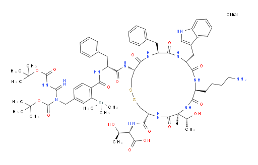(2S,3R)-2-((4R,7S,10S,13R,16S,19R)-13-((1H-indol-3-yl)methyl)-10-(4-aminobutyl)-16-benzyl-19-((R)-2-(4-((1,3-bis(tert-butoxycarbonyl)guanidino)methyl)-2-(trimethylstannyl)benzamido)-3-phenylpropanamido)-7-((R)-1-hydroxyethyl)-6,9,12,15,18-pentaoxo-1,2-dithia-5,8,11,14,17-pentaazacycloicosane-4-carboxamido)-3-hydroxybutanoic acid