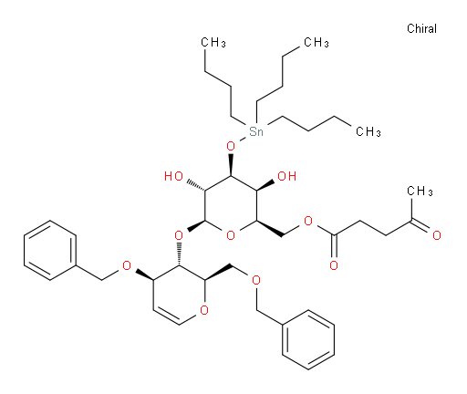 ((2R,3S,4S,5R,6S)-6-(((2R,3S,4R)-4-(benzyloxy)-2-((benzyloxy)methyl)-3,4-dihydro-2H-pyran-3-yl)oxy)-3,5-dihydroxy-4-((tributylstannyl)oxy)tetrahydro-2H-pyran-2-yl)methyl 4-oxopentanoate