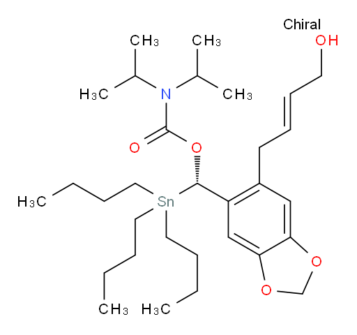 (S,E)-(6-(4-hydroxybut-2-en-1-yl)benzo[d][1,3]dioxol-5-yl)(tributylstannyl)methyl diisopropylcarbamate