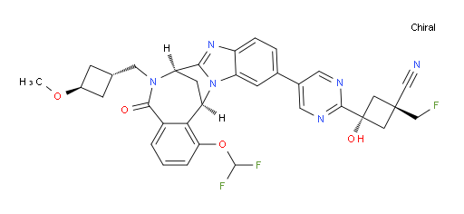 (1R,3r)-3-(5-((7R,14R)-1-(difluoromethoxy)-6-(((1r,3R)-3-methoxycyclobutyl)methyl)-5-oxo-5,6,7,14-tetrahydro-7,14-methanobenzo[f]benzo[4,5]imidazo[1,2-a][1,4]diazocin-11-yl)pyrimidin-2-yl)-1-(fluoromethyl)-3-hydroxycyclobutanecarbonitrile