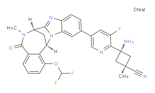 trans-3-amino-3-[5-[(7R,14R)-1-(difluoromethoxy)-5,6,7,14-tetrahydro-6-methyl-5-oxo-7,14-methanobenzimidazo[1,2-b][2,5]benzodiazocin-11-yl]-3-fluoropyridin-2-yl]-1-methylcyclobutane-carbonitrile