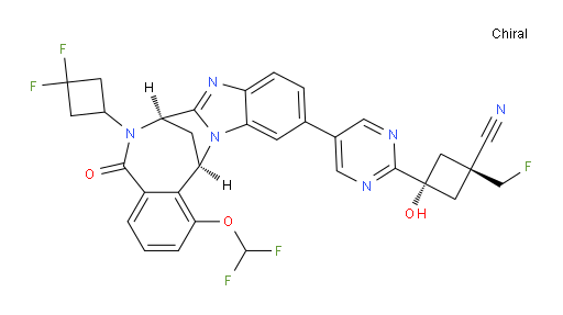 trans-3-[5-[(7R,14R)-6-(3,3-difluoro-cyclobutyl)-1-(difluoromethoxy)-5,6,7,14-tetrahydro-5-oxo-7,14-methanobenzimidazo[1,2-b][2,5]benzodiazocin-11-yl]pyrimidin-2-yl]-1-(fluoromethyl)-3-hydroxy-Cyclobutane-carbonitrile