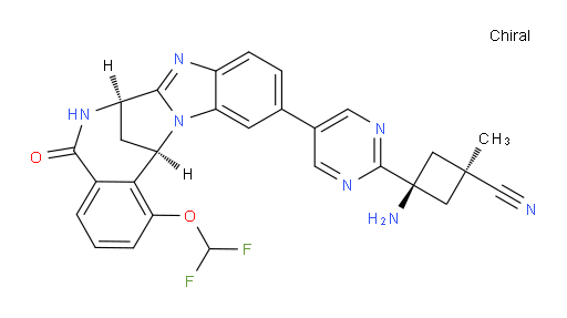 cis-3-amino-3-[5-[(7R,14R)-1-(difluoromethoxy)-5,6,7,14-tetrahydro-5-oxo-7,14-methanobenzimidazo[1,2-b][2,5]benzodiazocin-11-yl]pyrimidin-2-yl]-1-methylcyclobutane-carbonitrile
