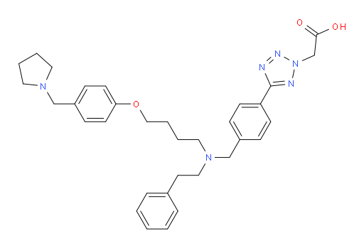 5-[4-[[(2-Phenylethyl)[4-[4-(1-pyrrolidinylmethyl)phenoxy]butyl]amino]methyl]phenyl]-2H-tetrazole-2-acetic acid (ACI)