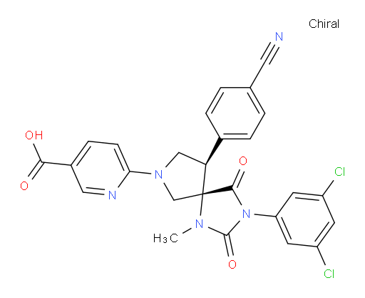 6-[(5S,9R)-9-(4-Cyanophenyl)-3-(3,5-dichlorophenyl)-1-methyl-2,4-dioxo-1,3,7-triazaspiro[4.4]non-7-yl]-3-pyridinecarboxylic acid (ACI)
