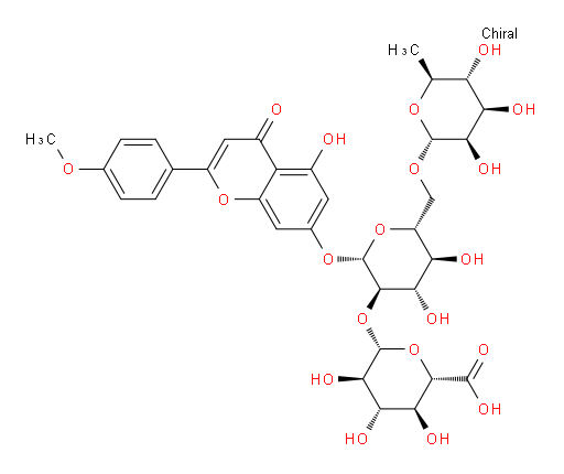 7-[(O-6-Deoxy-α-L-mannopyranosyl-(1→6)-O-[β-D-glucopyranuronosyl-(1→2)]-β-D-glucopyranosyl)oxy]-5-hydroxy-2-(4-methoxyphenyl)-4H-1-benzopyran-4-one (ACI)