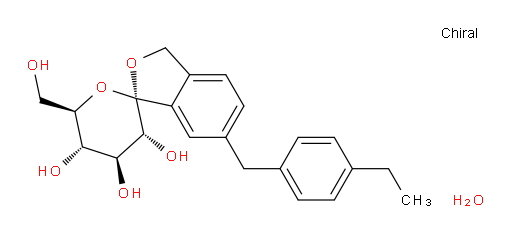 Spiro[isobenzofuran-1(3H),2′-[2H]pyran]-3′,4′,5′-triol, 6-[(4-ethylphenyl)methyl]-3′,4′,5′,6′-tetrahydro-6′-(hydroxymethyl)-, hydrate (1:1), (1S,3′R,4′S,5′S,6′R)- (ACI)