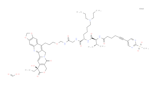 Glycinamide, N-[6-[2-(methylsulfonyl)-5-pyrimidinyl]-1-oxo-5-hexyn-1-yl]-L-valyl-N6,N6-dipropyl-L-lysyl-N-[[3-[(7S)-7-ethyl-7,8,11,13-tetrahydro-7-hydroxy-8,11-dioxo-10H-1,3-dioxolo[4,5-g]pyrano[3′,4′:6,7]indolizino[1,2-b]quinolin-14-yl]propoxy]methyl]-, formate (1:1) (ACI)