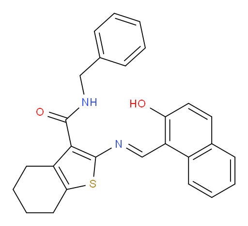 4,5,6,7-Tetrahydro-2-[(E)-[(2-hydroxy-1-naphthalenyl)methylene]amino]-N-(phenylmethyl)benzo[b]thiophene-3-carboxamide (ACI)