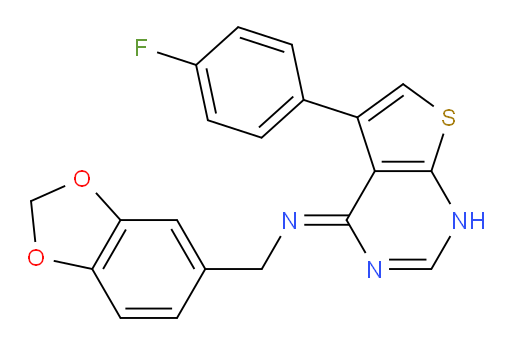 1-(1,3-dioxaindan-5-yl)-N-[5-(4-fluorophenyl)-1H,4H-thieno[2,3-d]pyrimidin-4-ylidene]methanamine