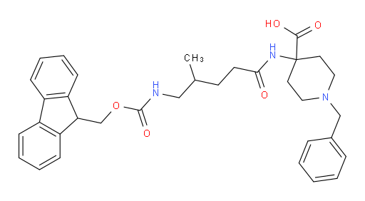1-benzyl-4-[5-({[(9H-fluoren-9-yl)methoxy]carbonyl}amino)-4-methylpentanamido]piperidine-4-carboxylic acid