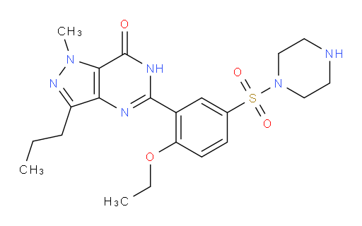 UK 103320;DESMETHYL SILDENAFIL;Sildenafil N-desmethy impurity;Sildenafil N-DesMethyl IMpurity;Sildenafil N-DesMethyl Metabolite;5-[2-Ethoxy-5-(1-piperazinylsulfonyl)phenyl]-1,6-dihydro-1-methyl-3-propyl- 7H-pyrazolo[4,3-d]pyrimidin-7-one