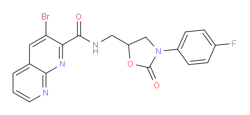 3-bromo-N-((3-(4-fluorophenyl)-2-oxooxazolidin-5-yl)methyl)-1,8-naphthyridine-2-carboxamide
