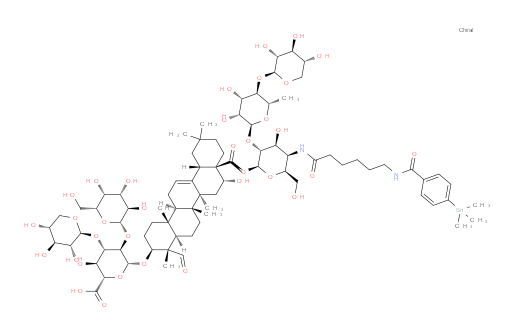(2S,3S,4S,5R,6R)-6-(((3S,4S,4aR,6aR,6bS,8R,8aR,12aS,14aR,14bR)-8a-((((2S,3R,4S,5R,6S)-3-(((2S,3R,4S,5R,6S)-3,4-dihydroxy-6-methyl-5-(((2S,3R,4S,5R)-3,4,5-trihydroxytetrahydro-2H-pyran-2-yl)oxy)tetrahydro-2H-pyran-2-yl)oxy)-4-hydroxy-6-(hydroxymethyl)-5-(6-(4-(trimethylstannyl)benzamido)hexanamido)tetrahydro-2H-pyran-2-yl)oxy)carbonyl)-4-formyl-8-hydroxy-4,6a,6b,11,11,14b-hexamethyl-1,2,3,4,4a,5,6,6a,6b,7,8,8a,9,10,11,12,12a,14,14a,14b-icosahydropicen-3-yl)oxy)-3-hydroxy-5-(((2S,3R,4S,5R,6R)-3,4,5-trihydroxy-6-(hydroxymethyl)tetrahydro-2H-pyran-2-yl)oxy)-4-(((2S,3R,4S,5R)-3,4,5-trihydroxytetrahydro-2H-pyran-2-yl)oxy)tetrahydro-2H-pyran-2-carboxylic acid